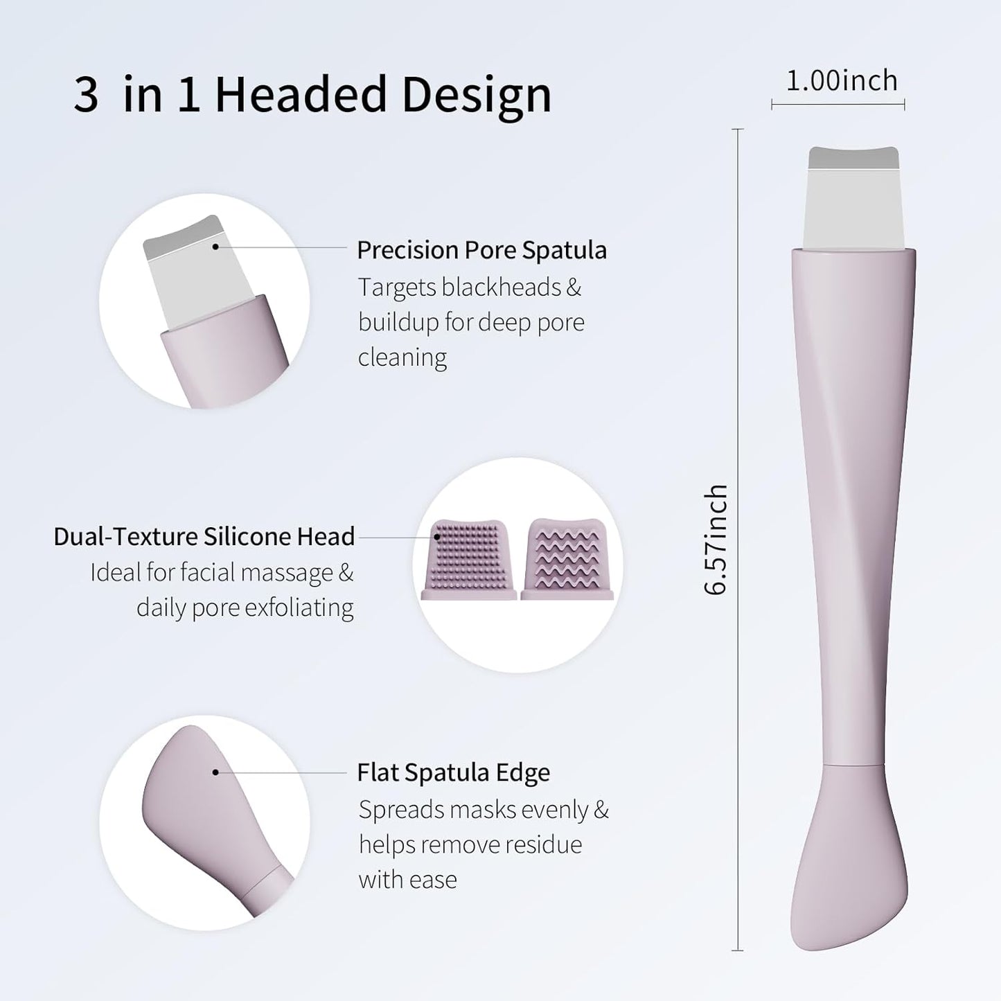 Blackhead Remover Tool - Stainless Steel Face Scraper for Deep Cleansing | 3-in-1 Skin Care Tool with Mask Applicator & Silicone Heads (Purple)