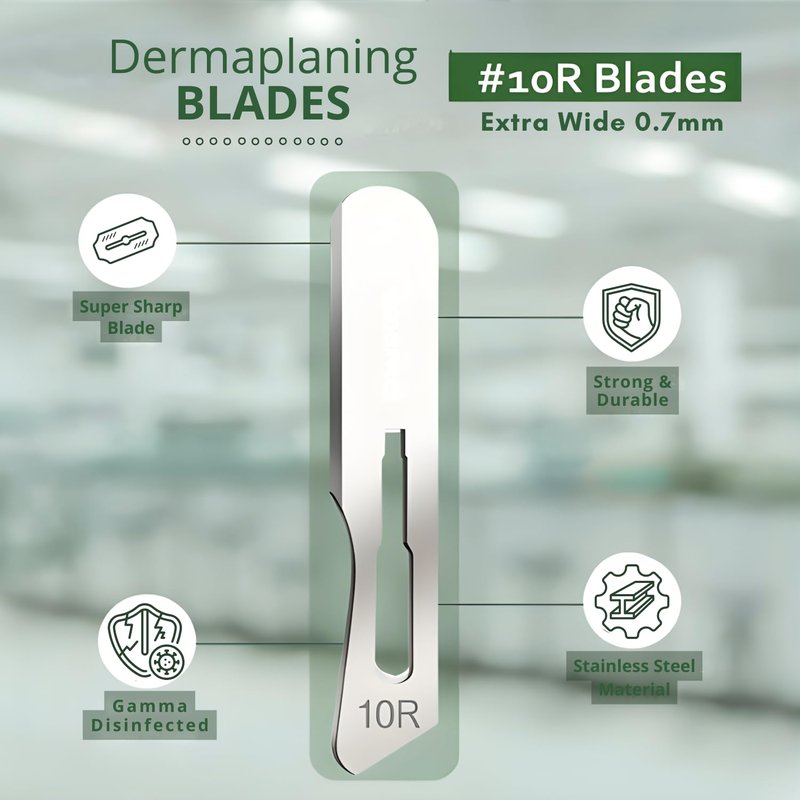 ABR Supplies 10R Dermaplane Blade – Stainless Steel Surgical Scalpel Blades, Individually Wrapped, Professional & Home Use, 100 Count Box