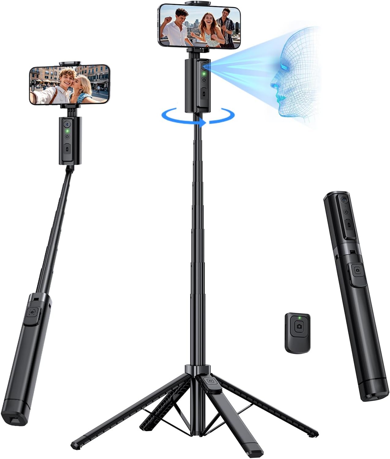 UBeesize 67" Auto Face Tracking Tripod - 360° AI Follow Selfie Stick for iPhone & Android | Perfect for TikTok & Vlogging
