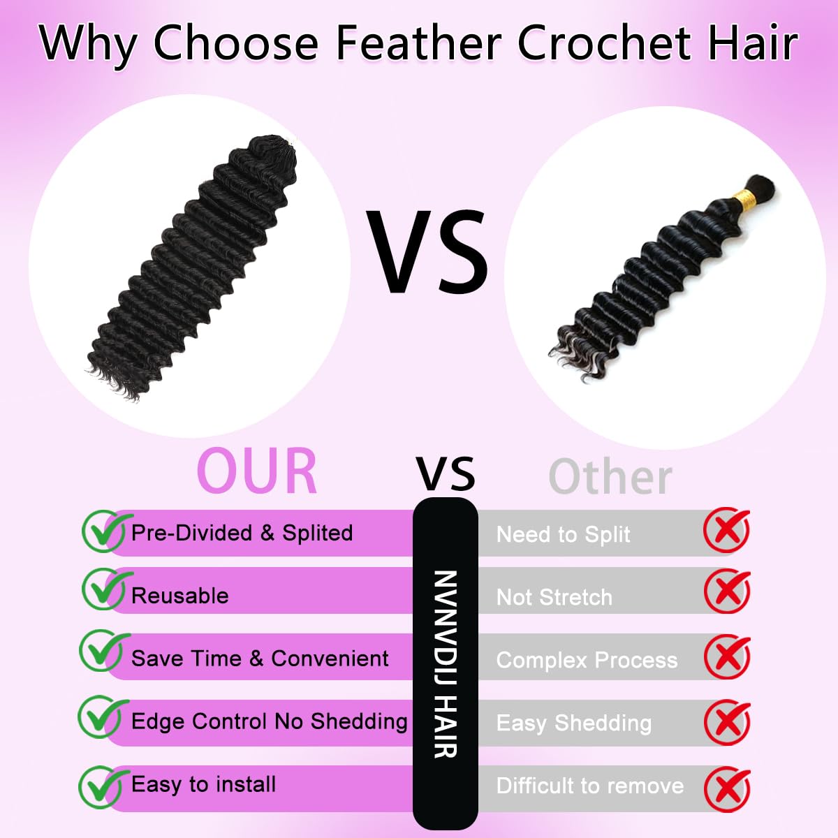 Human Crochet Hair for Black Women Deep Wave Crochet Human Hair Bundles 20 Inch 120g Pre-Separated Feather Crochet Human Hair Natural Black