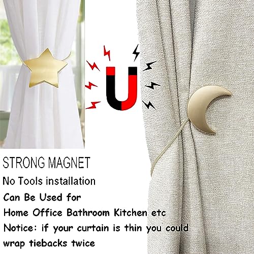 Magnetic Gold Moon & Star Curtain Tiebacks - 1 Pair Decorative Holdbacks