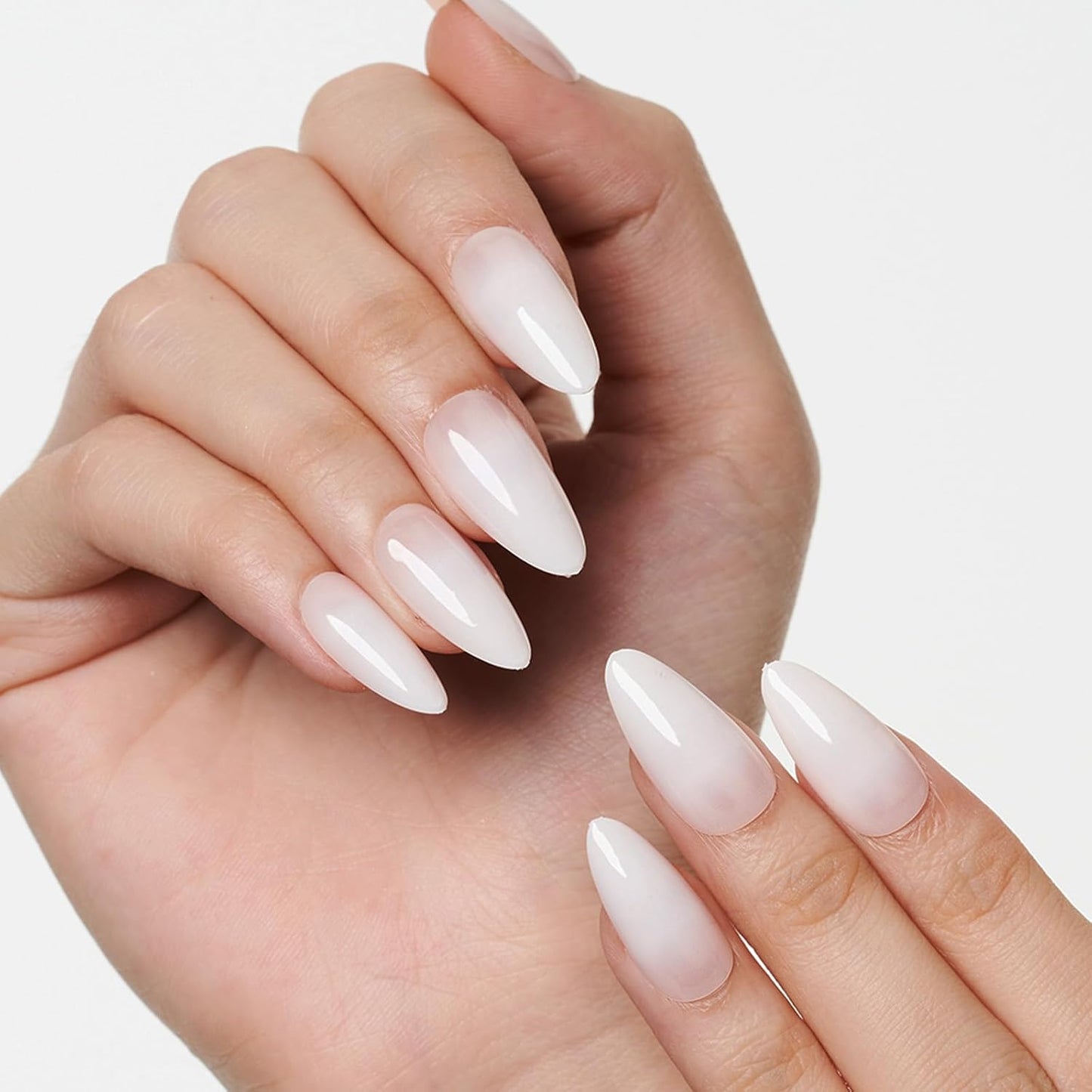 Press On Nails | Medium Almond White Ombre Gel False Nails - Reusable Short Stiletto & Oval Acrylic Manicure Set