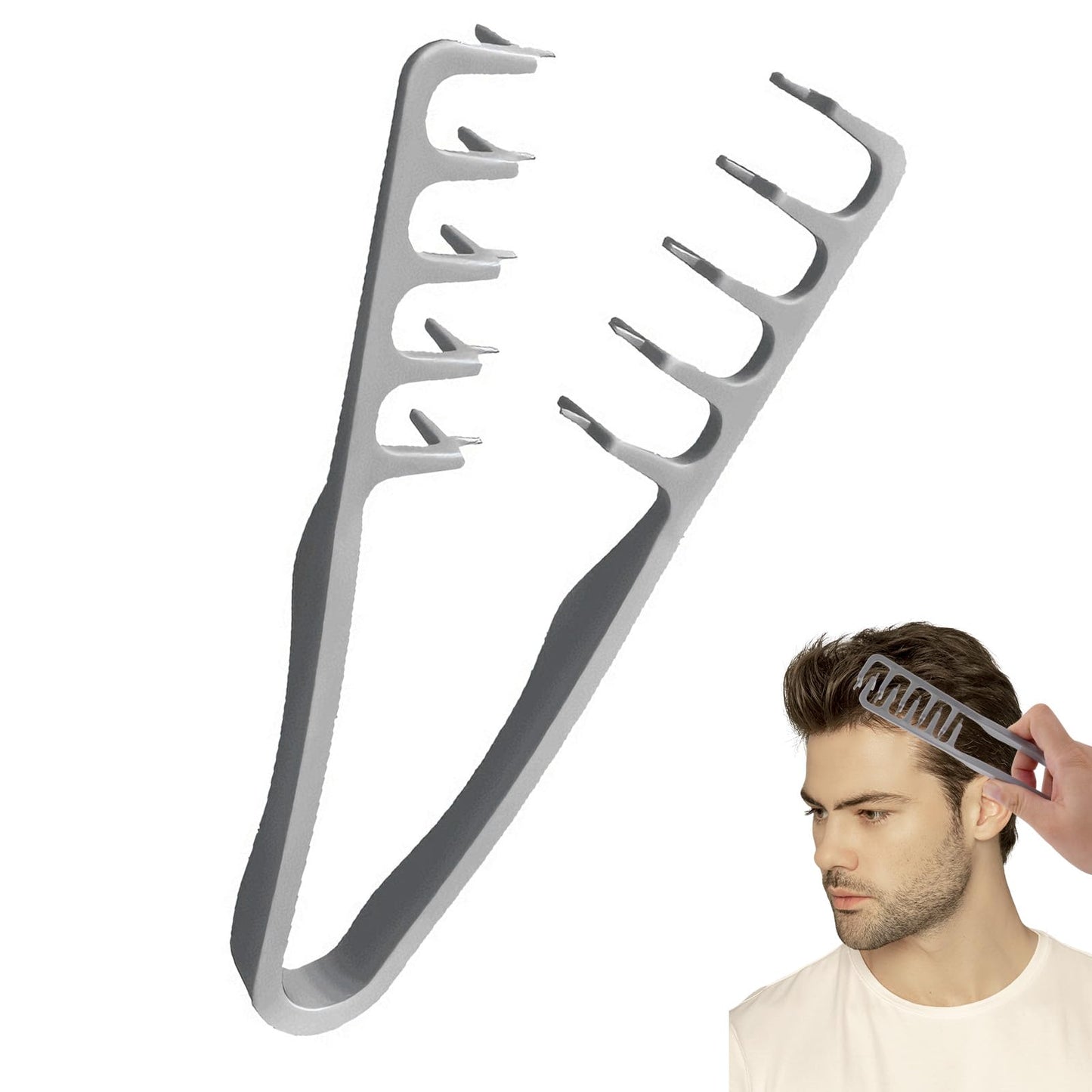 Voluminous Wide-Toothed Hair Comb Men's Fluffy Texture, ABS Plastic with Textured Grip, Grey