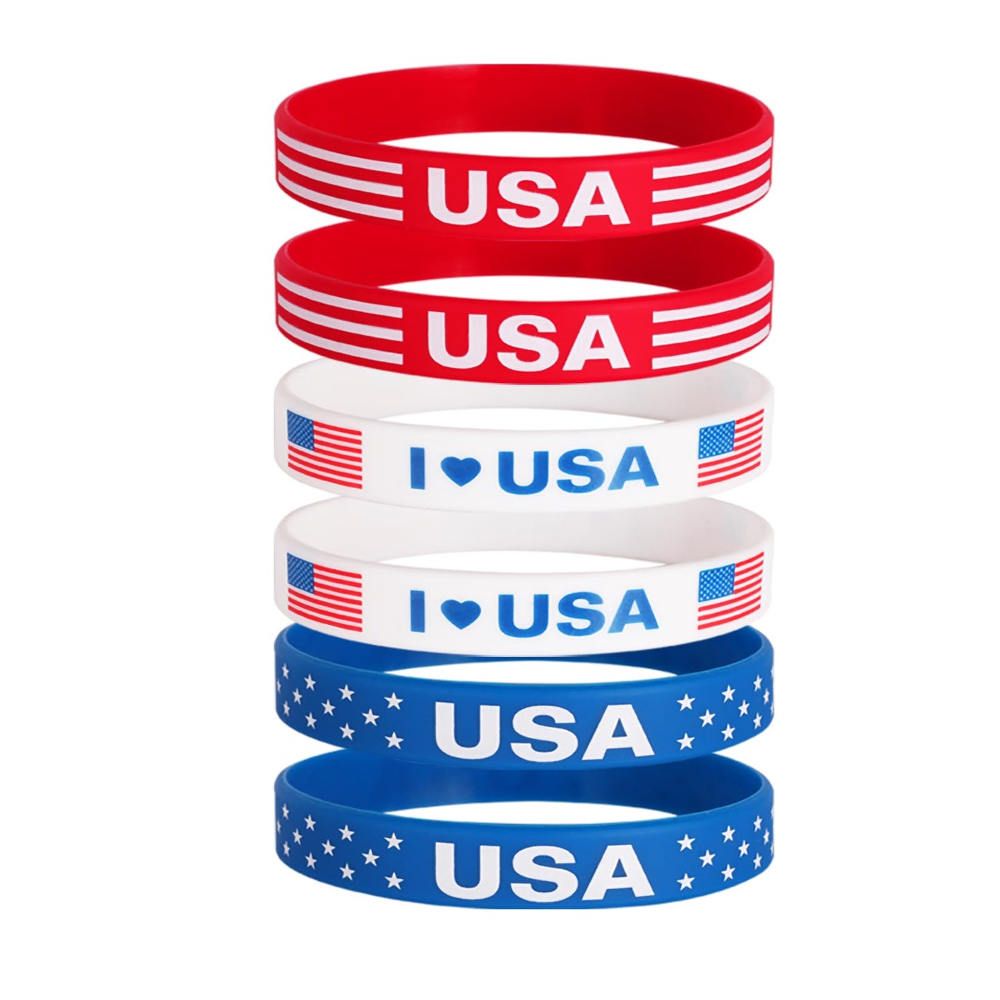 Go Ho 4th of July Outfits for Women Men:6 Pack Silicone Bracelets,4th of July Accessories,Patriotic USA Flag Red White and Blue Rubber Wristbands for 250 Anniversary USA Independence Day
