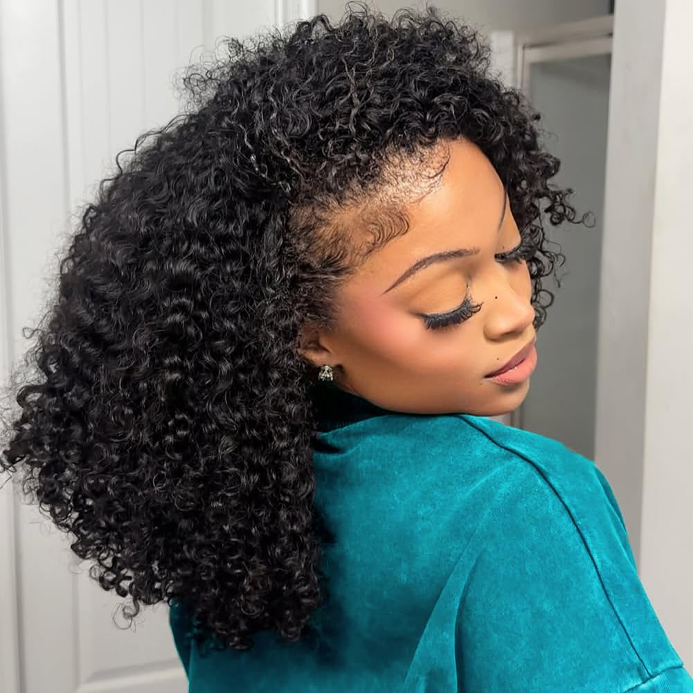 Kinky Curly Half Wig - 200 Density Human Hair | 18-Inch Seamless Drawstring Wig for Women