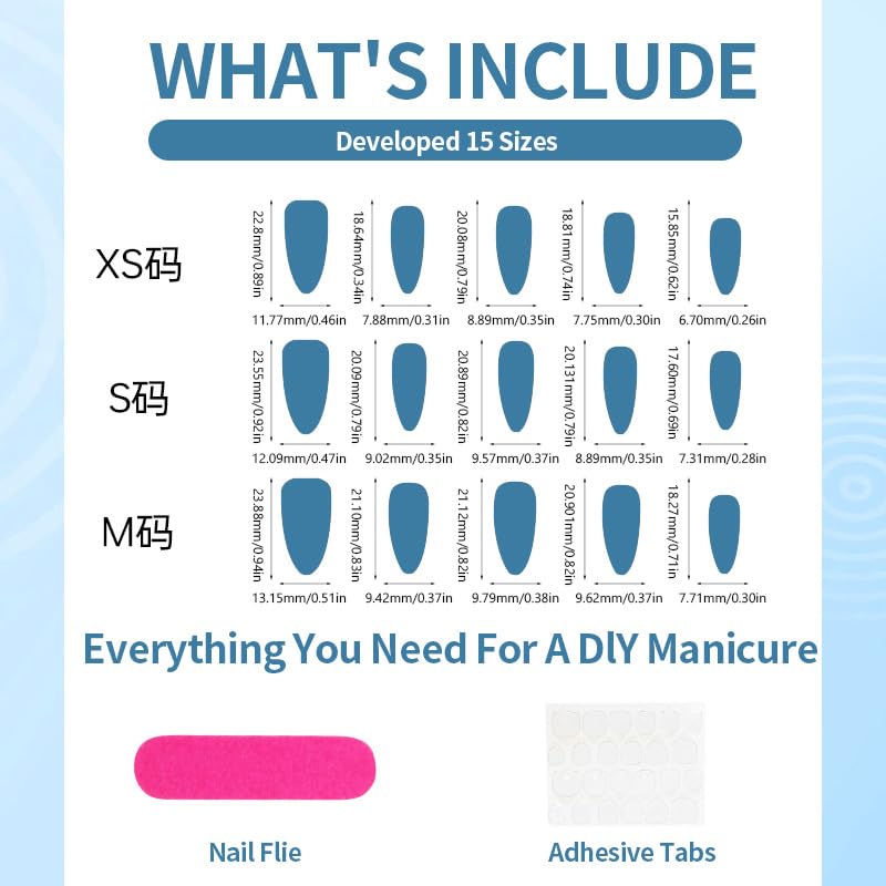 Almond Medium Press-On Nails - 30Pcs Blue Sea French Acrylic Set | 3D Cat Eye Design for Women