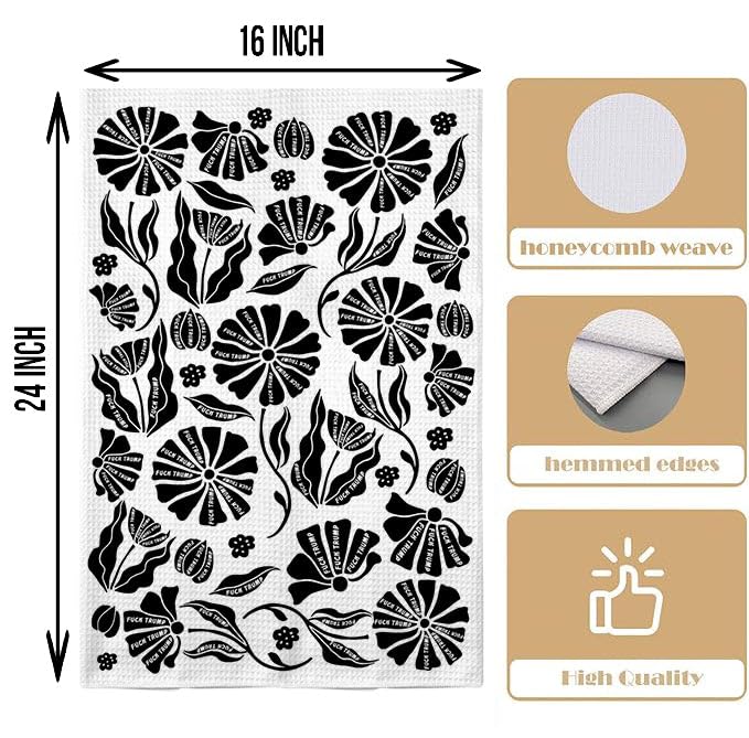 Funny Political Kitchen Towel - Retro Flower Design, 16x24