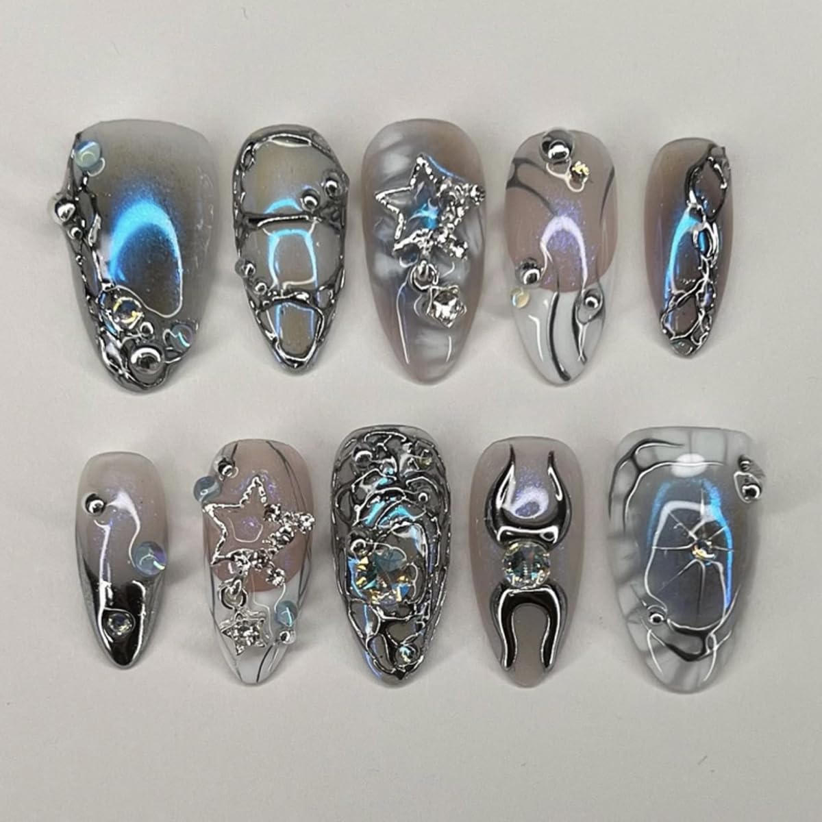 Almond Yellow French Tip Press-On Nails - Ladybug & Green Leaves Design | Reusable Full Cover 24 Pcs for Spring/Summer Manicure
