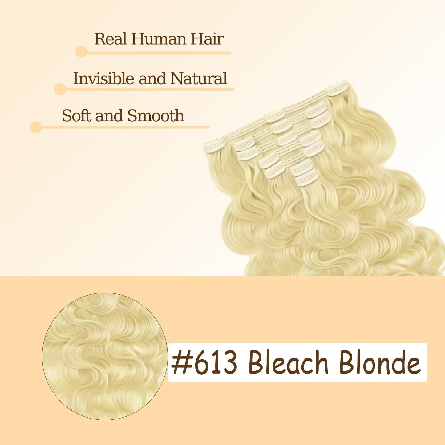 #613 Blonde Clip in Hair Extensions Real Human Hair, 26 Inch 120g/7Pcs,Full Shine Remy Human Hair,Blonde Body Wave Clip ins Brazilian Virgin Human Hair Extensions