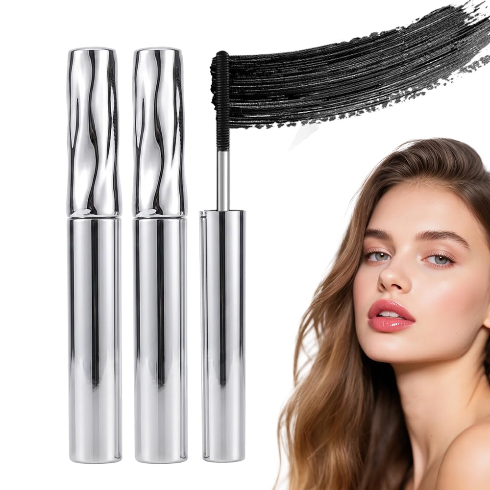 Waterproof Mascara, 2026 New Metal Wand Mascara with Waterproof Quick Drying Formula, Volumizing Lengthening and Curling for Natural 3D Lashes and Definition (Black,2PCS)