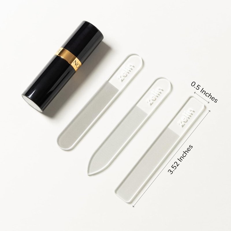 Premium Glass Nail File Set - Single-Sided Crystal Files with Leather Case | 3 Pcs for Stronger, Smoother Nails