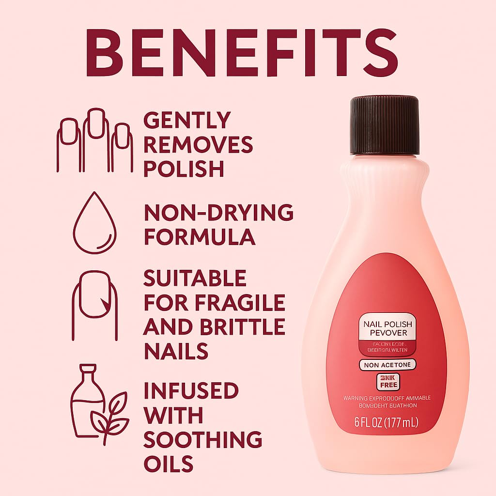 Non-Acetone Nail Polish Remover, 6 fl oz – Gentle Formula for Natural & Artificial Nails, Removes Gel, Glitter, Acrylics, Safe for Sensitive Skin, Salon Quality
