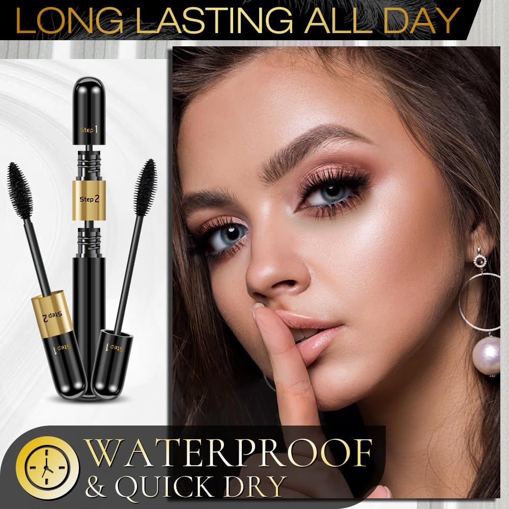 Voluminous Lengthening Waterproof Mascara - 2 in 1 Black Falsies, Smudge Proof & Long-Lasting
