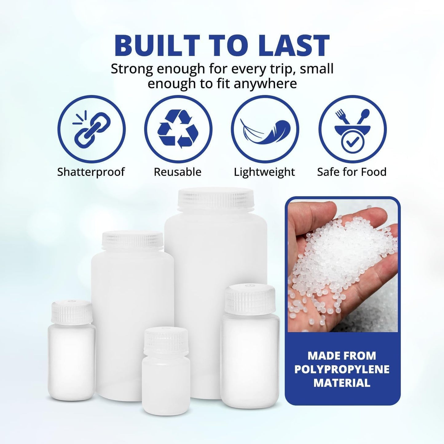 Travel Size Toiletry Bottles - 3 Oz Leak Proof Refillable Containers | TSA Approved HDPE, Pack of 6 (90ml Each)