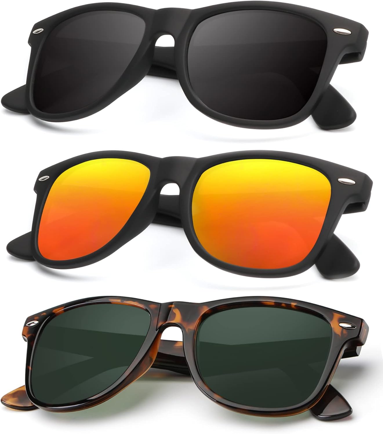 KALIYADI Polarized Sunglasses - Matte Finish, UV Blocking, Color Mirror Lenses | 3-Pack for Men & Women