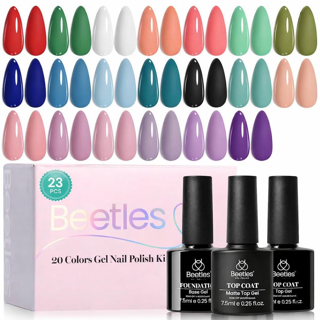 Beetles Gel Nail Polish Set - 32 Vibrant Colors | UV LED Soak Off Nail Kit with Base & Top Coat