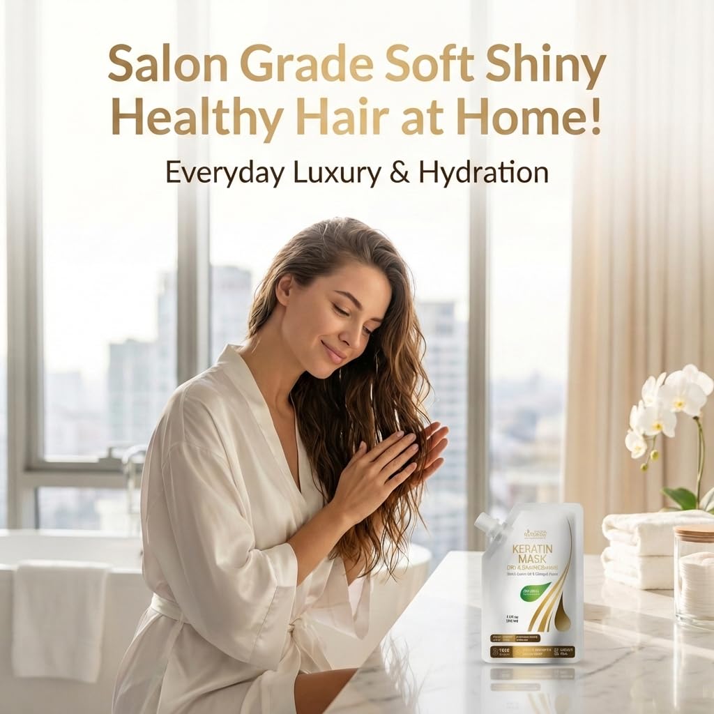 VITAMINS hair cosmetics Keratin Hair Mask - Protein Repair Keratin Treatment - Deep Conditioner for Dry, Damaged, Curly, Straight & Frizzy Hair with Biotin, Collagen & Castor Oil - 3.4 Fl Oz