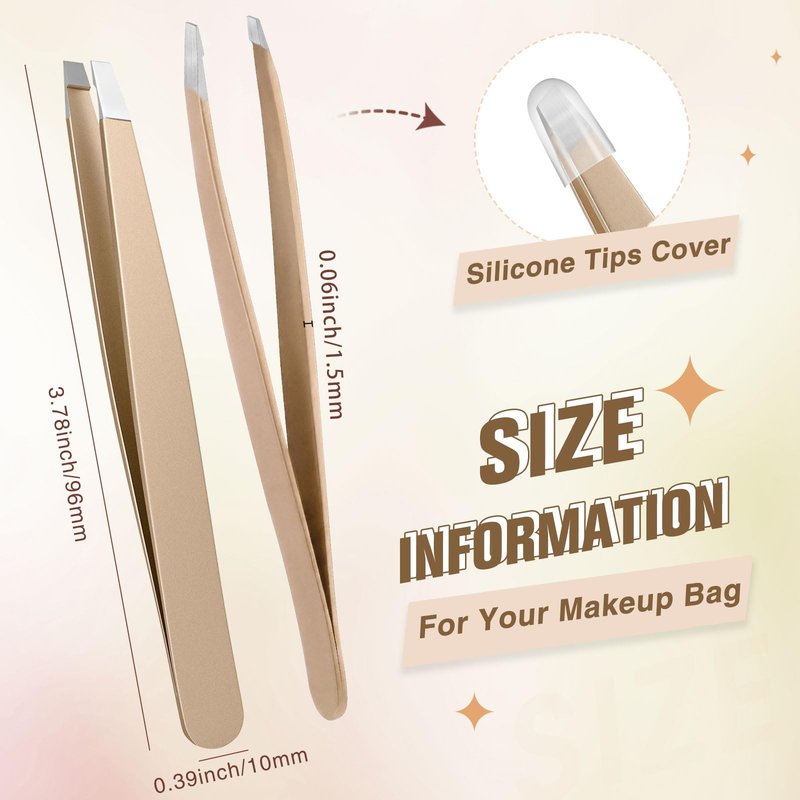 Mudder 12 Pcs Eyebrow Tweezers Set for Facial Hair Stainless Steel Slanted Tip Tweezers in Bulk for Men and Women(Champagne Gold)