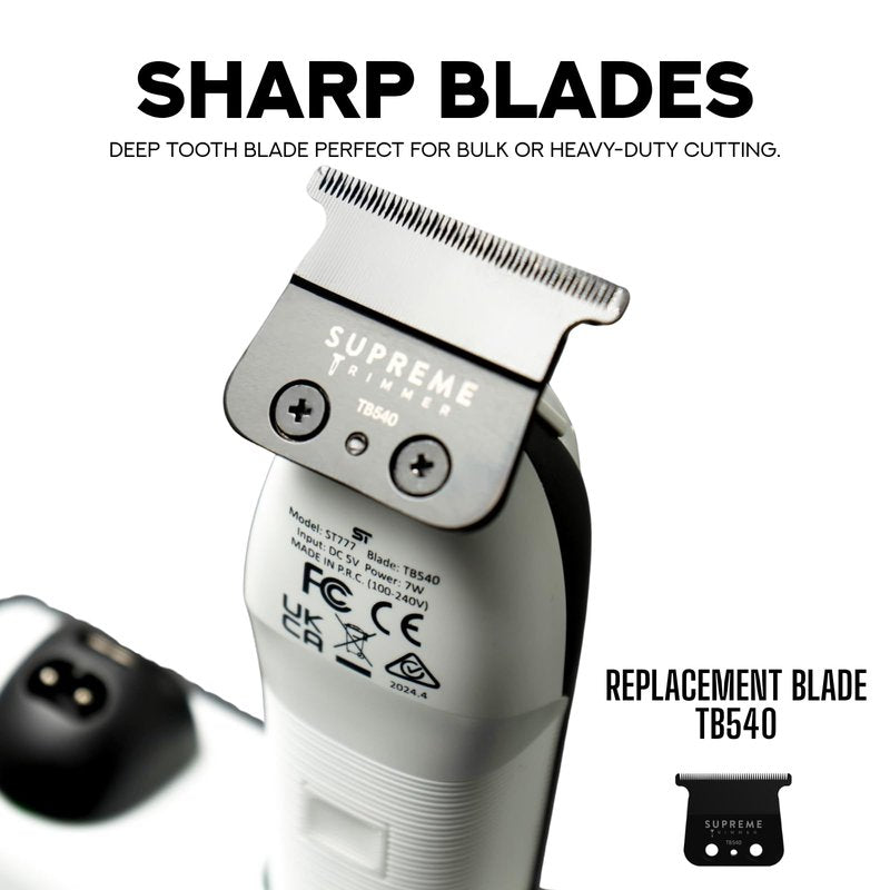 Supreme Trimmer Recharge ST777 – Professional Barber Trimmer with 2 Removable Batteries | 8000 RPM Motor, Zero Gap DLC Blades, Smart Charging Dock, USB-C Fast Charge