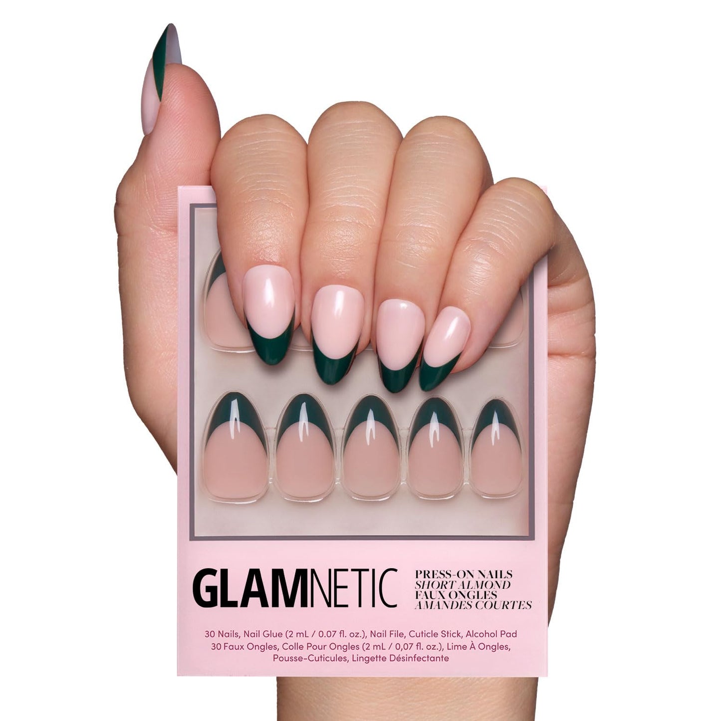 Glamnetic Press On Nails - Into Blue | Glazed Short Oval Fake Nails with Periwinkle French Tips | 30 Nail Kit with Glue, 15 Sizes
