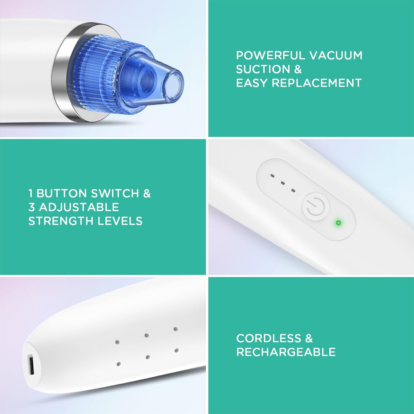 Blackhead Remover Pore Vacuum - Electric Face Cleaner with 6 Suction Heads for Acne & Whitehead Removal