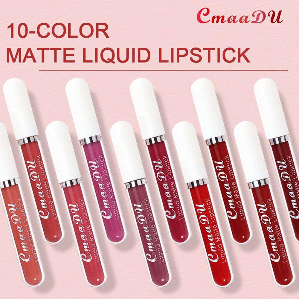 Matte Lipstick Set - 10Pcs Long-Lasting Liquid Lip Color for Black Women | Dark Ruby, Mauve, Plum & More