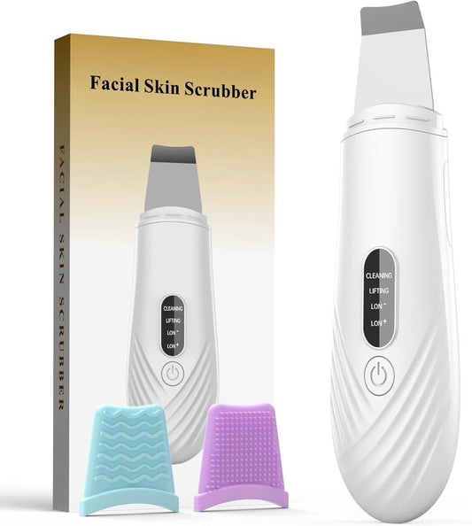 Face Scrubber - Skin Scrubber Spatula for Deep Cleansing | Blackhead Remover with 4 Modes (White)