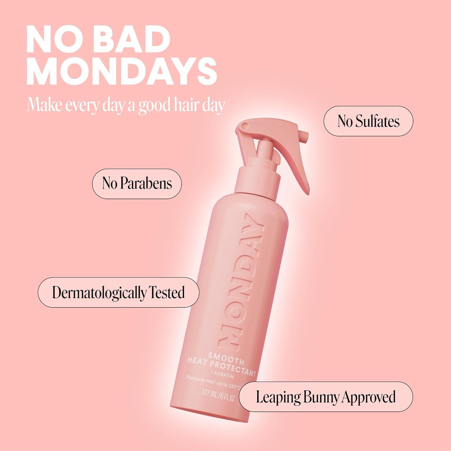 MONDAY HAIRCARE Heat Protectant Spray with Keratin - 6 oz for Smooth, Polished Hair | Pack of 2