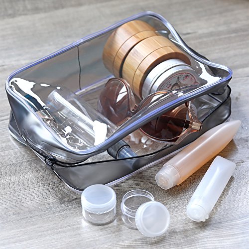 Large Clear PVC Zippered Toiletry Pouch - 5 Pack Portable Makeup Bag