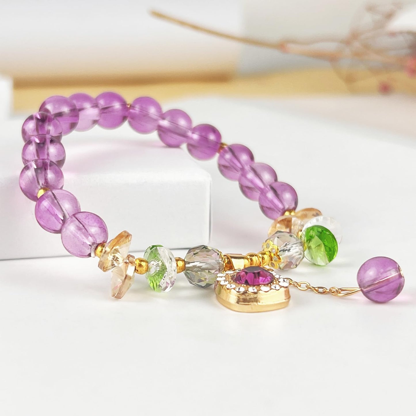 Boho Chic Amethyst Stretch Bracelet - Healing Crystal Elastic Gift for Women