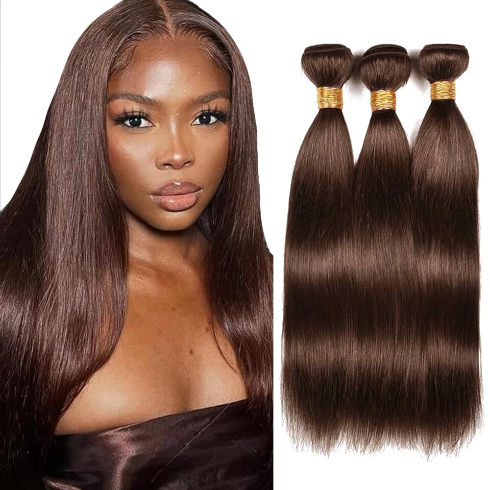 #4 Chocolate Brown Bundles Bundles Human Hair Straight Bundles 14 14 14 Inch Brown Unprocessed Brazilian Virgin Hair 3 Bundle 50 Gram Per Bundle Deals Quick Weave Hair Extensions