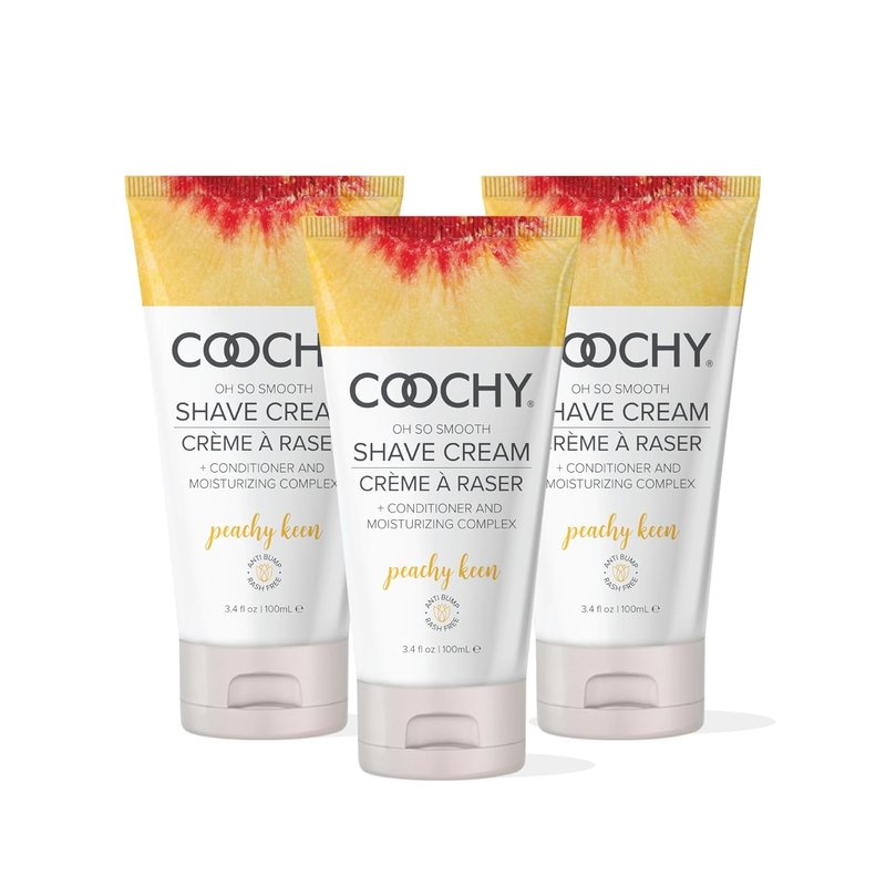 Coochy Shave Cream - Moisturizing Shave Lotion - Gentle Intimate Shaving Cream - For Bikini Area, Underarms, Legs & More - Rash-Free - Peachy Keen - 3.4oz - 3 Pack Bundle