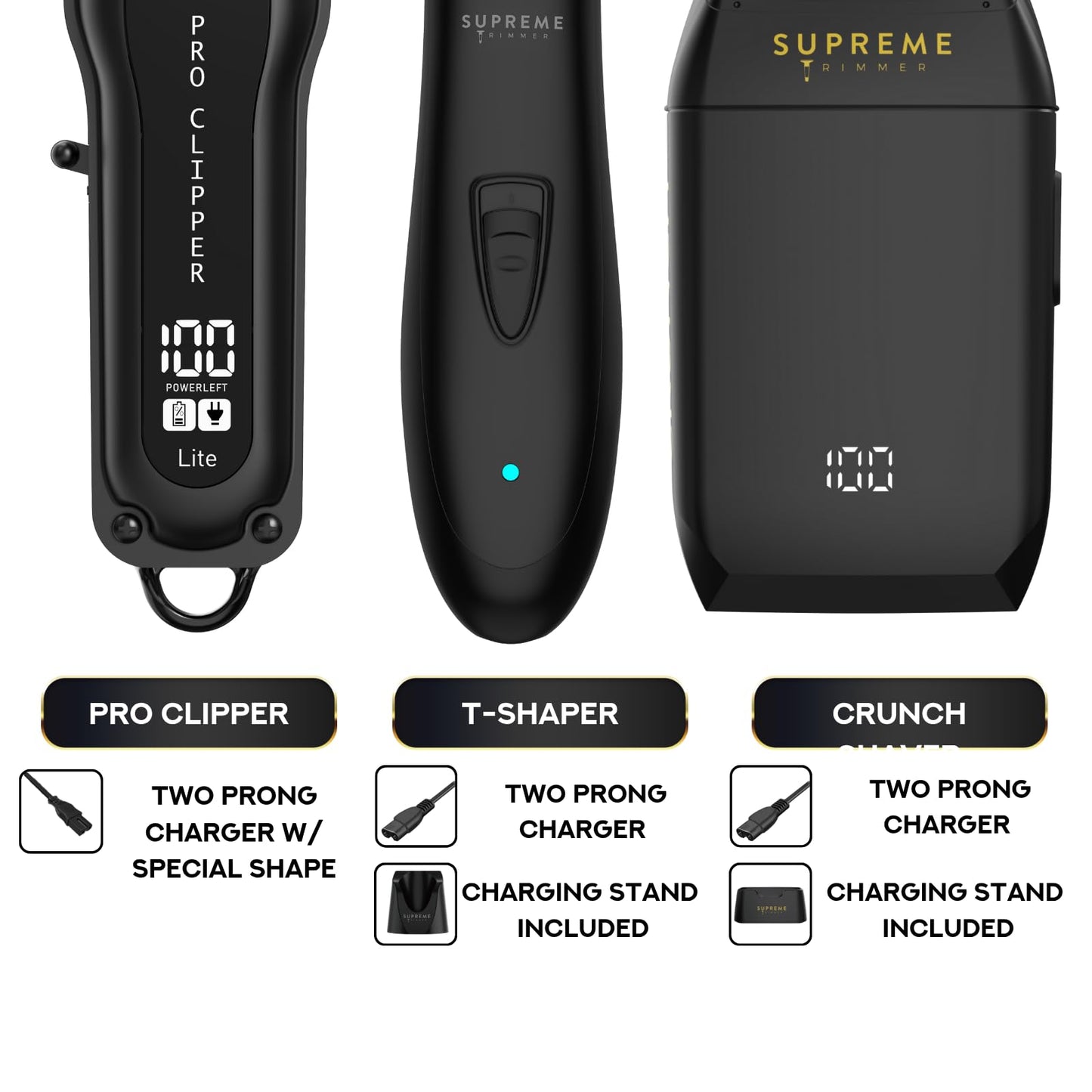 Supreme Trimmer 3-in-1 Barber Bundle | Pro Clipper, T-Shaper Trimmer & Crunch Foil Shaver | Professional Beard Trimmer Men’s Hair Clipper Kit | Gold