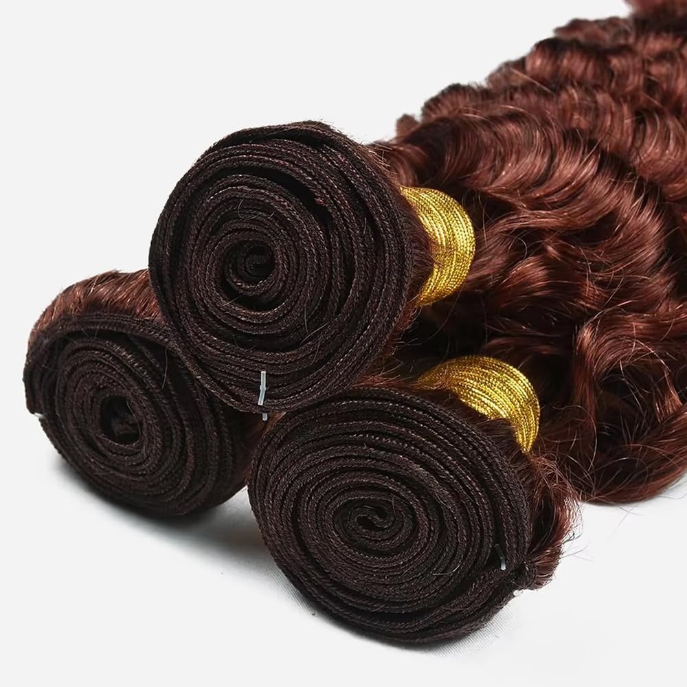 DiexrLamx Hair Color #33 Deep Wave Bundle Reddish Brown Bundles 26 28 30 Inch Peruvian Virgin Hair 3 Bundles/150g Copper Bundle Human Hair Extensions