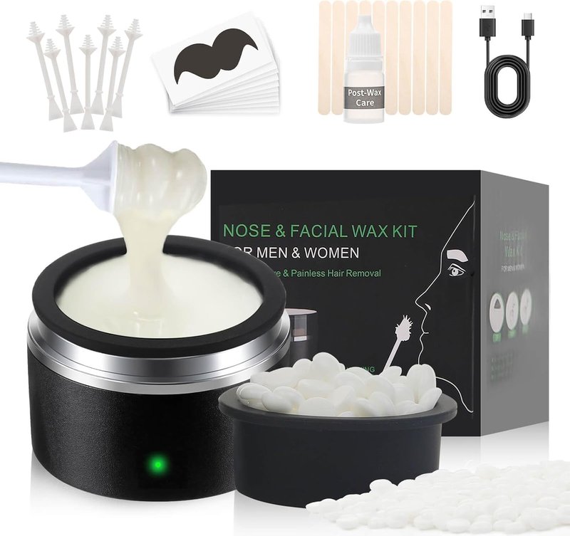 Waxfans Nose & Ear Hair Removal Mini Wax Kit for Men - A Mini Wax Warmer,a Silicone Bowl,100g Wax Beads,20 Applicators,Portable Mini Wax Pot for Men & Women (Black)
