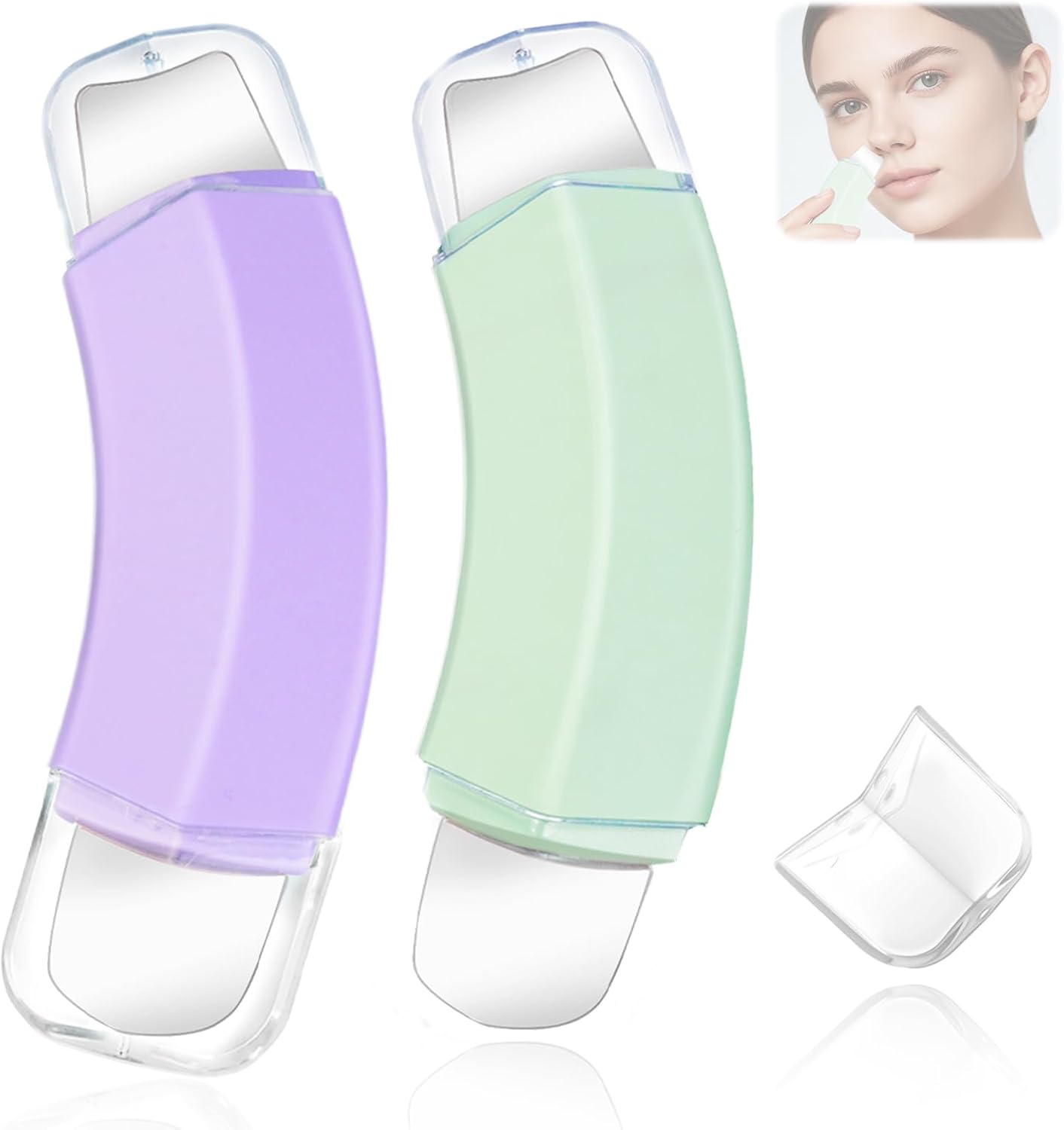 Blackhead Remover Tool Set - 2-Pack 3D Dual-End Pore Cleaner | Deep Cleansing Scraper for Nose & Face (Purple + Green)
