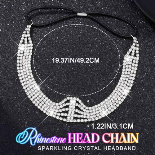 BARTOSI Silver Rhinestone Head Chain Bridal Headpiece A-Silver