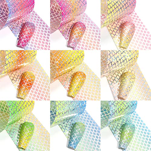 SILPECWEE 10 Sheets Mermaid Scale Holographic Nail Foils Transfer Stickers