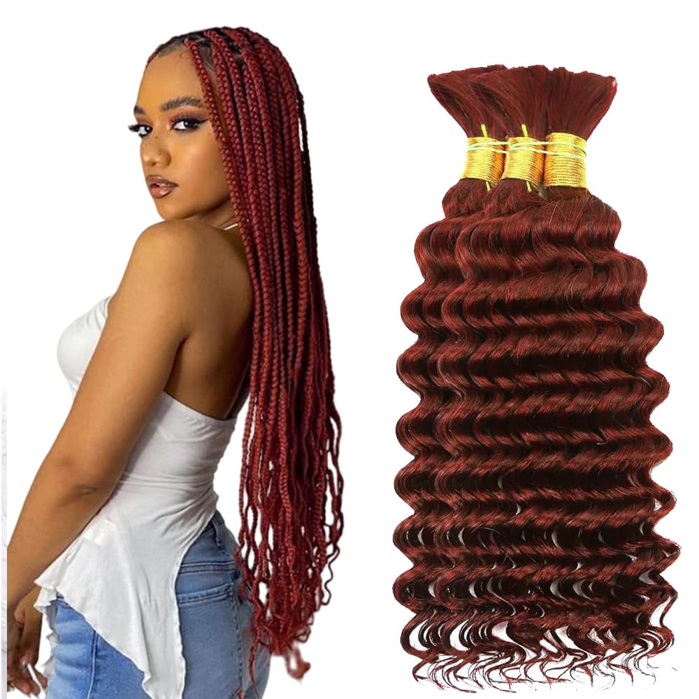 34 34 34 Inch Reddish Brown Human Braiding Hair For Boho Braids Copper Red Boho Hair For Braiding No Weft Color #33 Reddish Brown Braids 150g