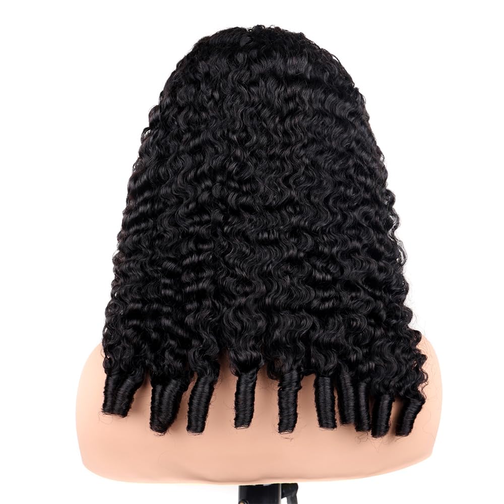 PERISMODA Burmese Curly Half Wig Glueless Wigs Human Hair with Spiral Curly End 200% Density 3 IN 1 Kinky Curly Human Hair Half Wig With Drawstring Seamless Clip Ins Flip Over Natural Color