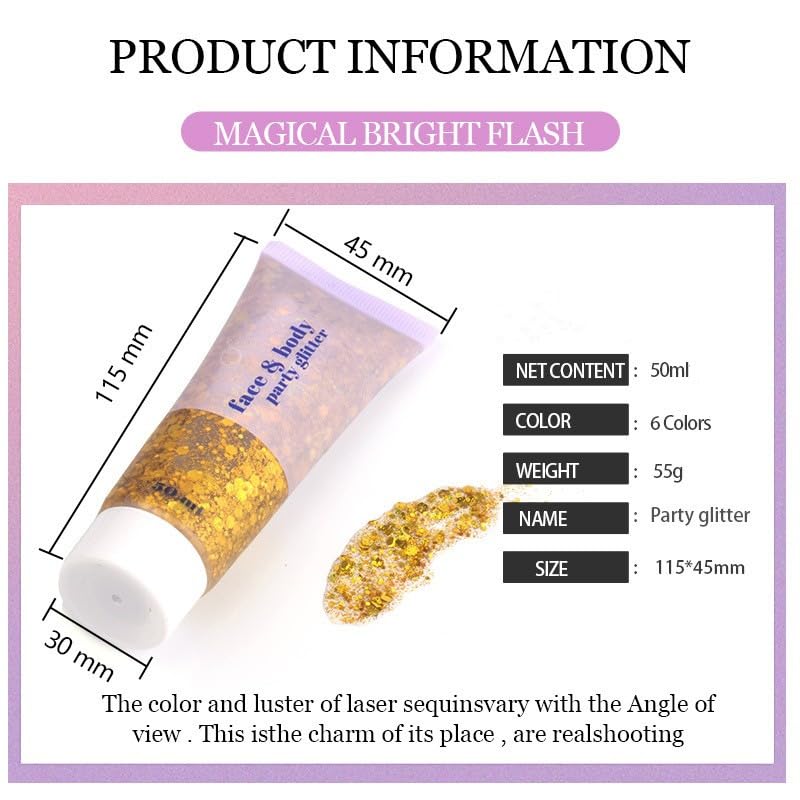 PAQIMAN Face and Body Glitter Gel – Longwear Shimmer Makeup for Festivals