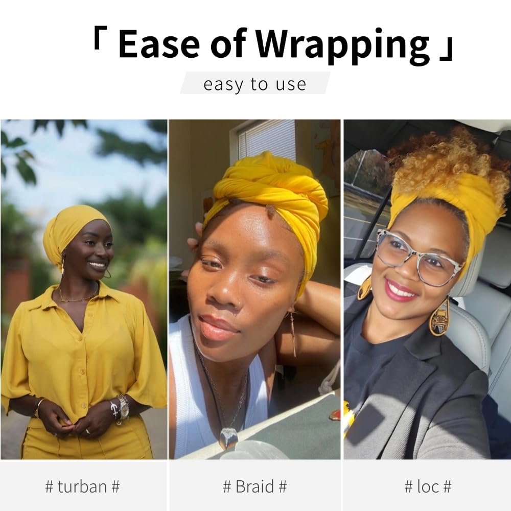 Head Wraps for Black Women, Breathable Headwrap Soft Long Hair Wraps Wide Headscarves for Locs Braids Yellow