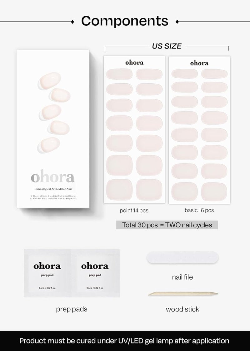 Ohora Semi Cured Gel Nail Strips - Coconut Jelly | Salon-Quality, Easy Application, Long Lasting - Includes Prep Pads & Nail File