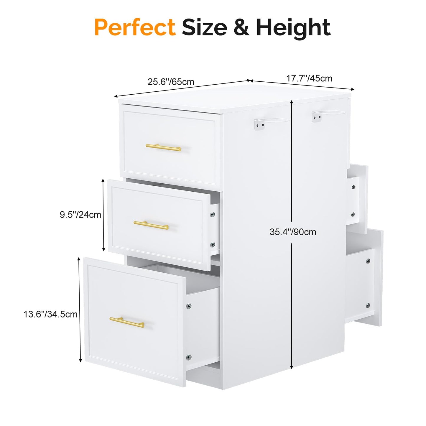 OmySalon Salon Stations for Hair Stylist, Double-Sided Barber Station with 6 Drawers & 2 Dryer Holders, Modern Hair Styling Cabinet for Beauty Salon Barbershop, White