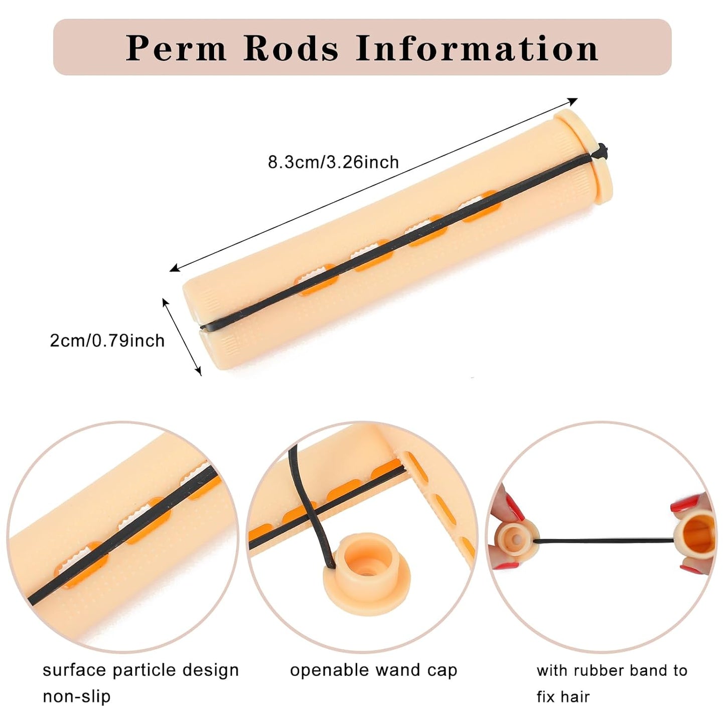 Perm Rods for Short Hair - 40 Pcs Beige Plastic Curlers for Black Women | Medium Size Peach Hair Rollers