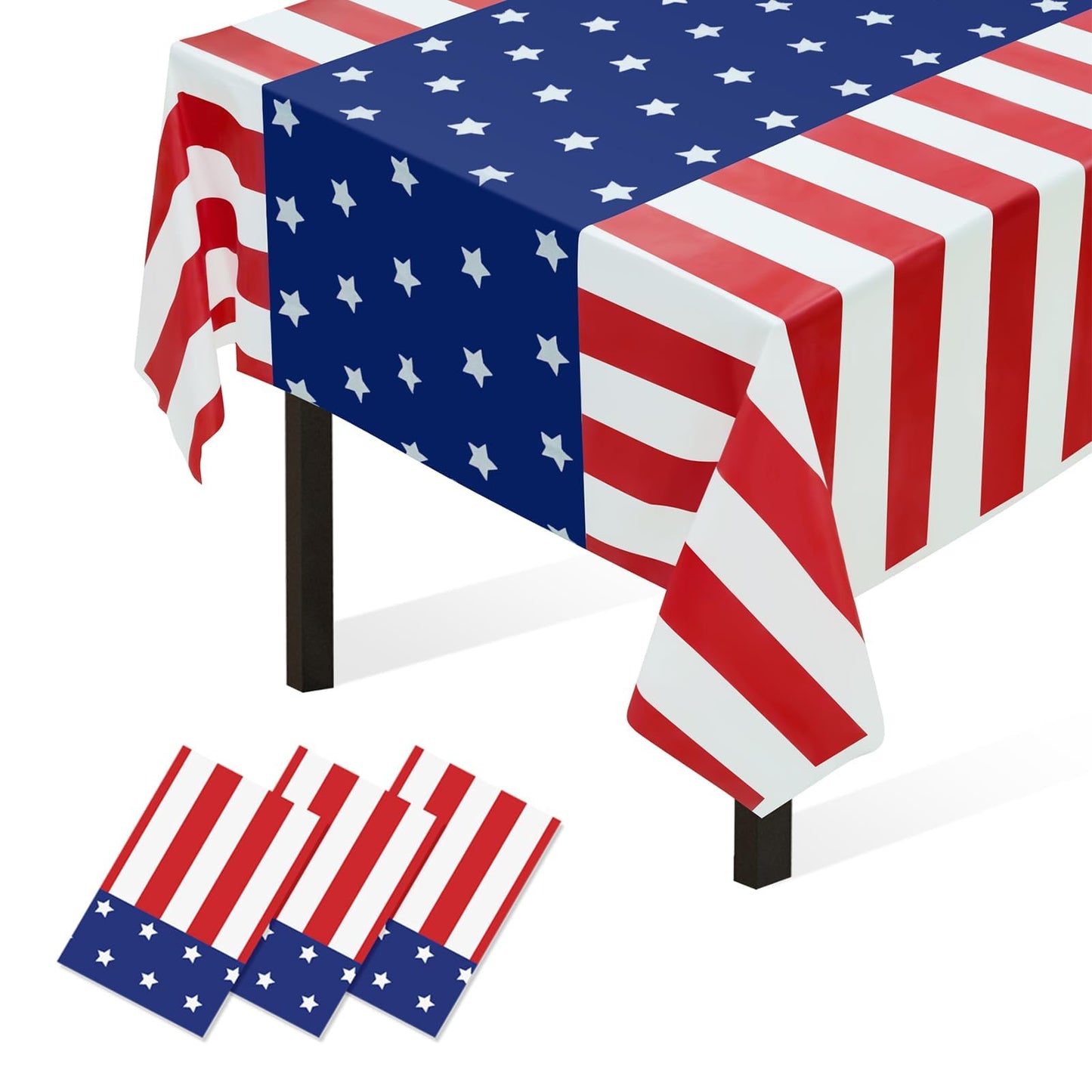 Childom 3 Pack Patriotic Tablecloths 4th of July Decorations,Disposable Plastic Tablecloths 54"x108",Patriotic Themed Party Table Cloth for Kids Birthday Party Supplies,Outside,Picnic,Camping,Memorial