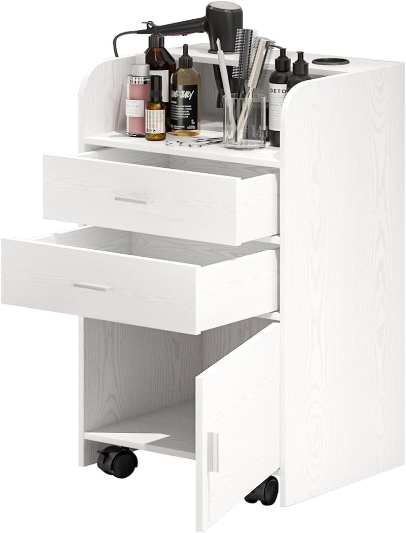 Salon Station for Hair Stylists - Mobile Organizer Trolley Cart with Wheels | White Beauty Barber Station