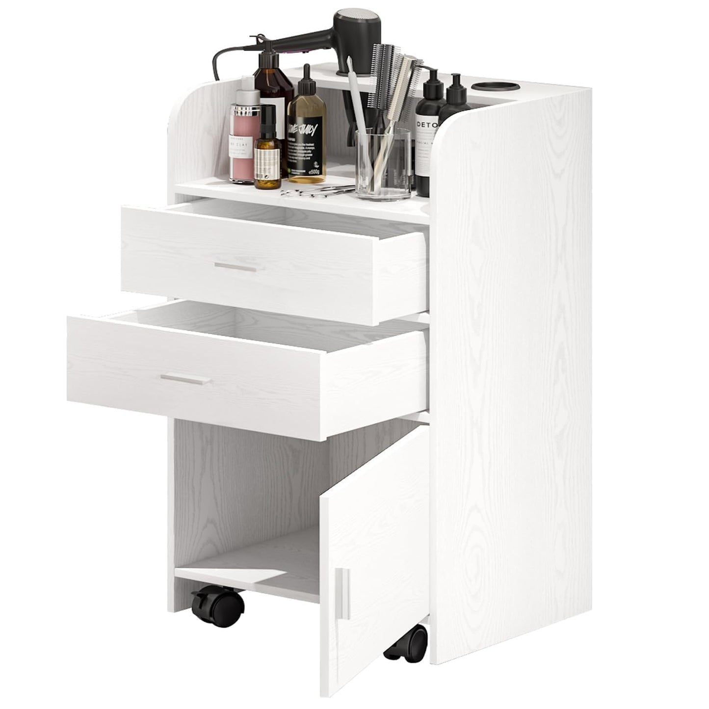 4ever2buy Salon Station for Hair Stylist, White Beauty Barber Station, Salon Trolley Cart with Wheels, Mobile Organizer for Salon, Spa, Barbershop, Nail & Beauty Tools, White