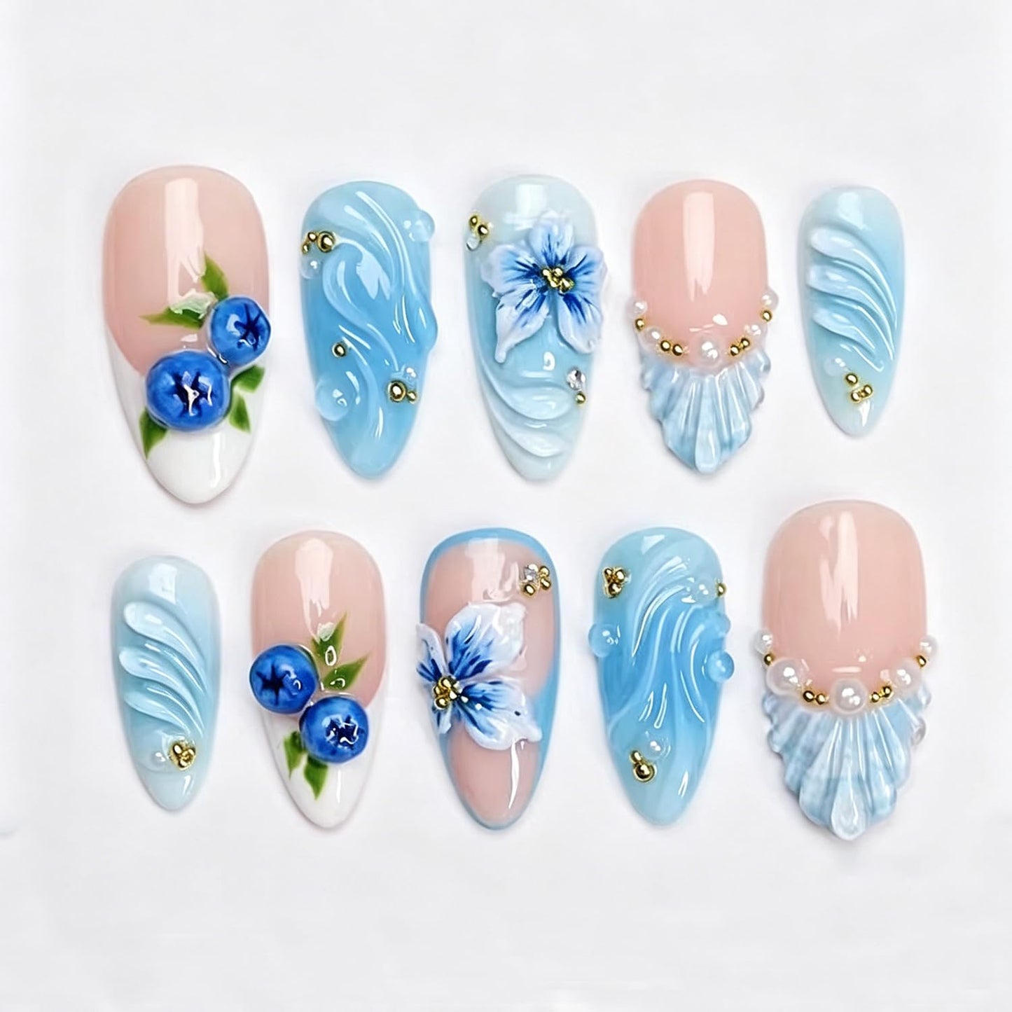30Pcs 4th of July Press-On Nails - Medium Almond Patriotic Acrylic Nails | Red, Blue & White Designs