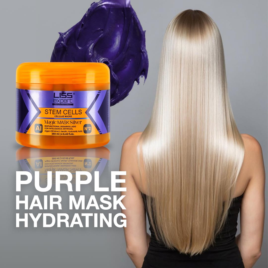 Liss Expert Purple Magic Hair Mask - Deep Conditioning Argan Oil & Keratin | Hydration & Frizz Control for All Hair Types | 250 ml / 8.45 fl oz